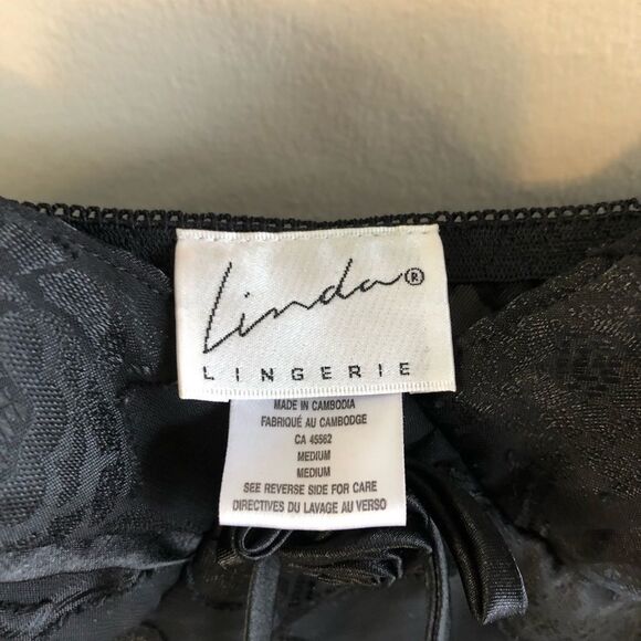 Vintage Linda Lingerie Floral Semi Sheer Babydoll Sexy Bra Cami Top Black - Picture 4 of 14